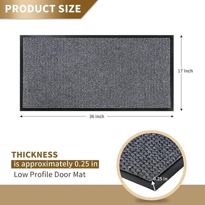 Yimobra Doormat Outdoor Indoor Entrance 36 x 17, All-Season All-Weather Front Door Mat, 100% Waterproof Welcome Matt for Floor Garage Outside Entry, Stain and Fade Resistant,Gray White