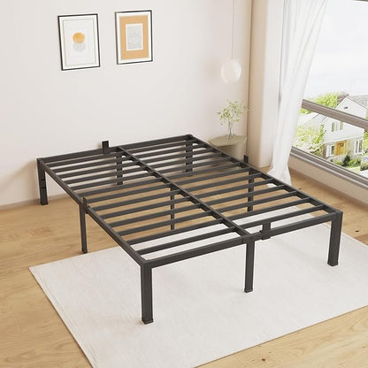 MAF 18 Inch High Queen Bed Frame No Box Spring Needed Heavy Duty Queen Platform Bed Frame Steel Slat Support Noise Free Black Bed Frame Queen Size Easy Assembly