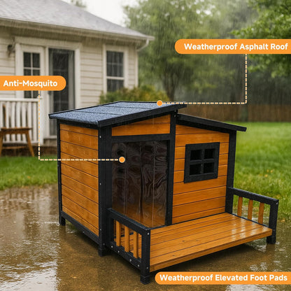 Large Indoor Outdoor Dog House,Wood Insulated Dog House,Weatherproof Outside Shelter with Elevated Floor,Easy to Assemble(39.3" L x 37.5" W x 30" H)