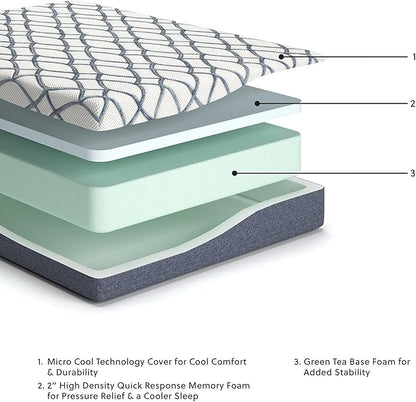 Signature Design by Ashley 10 Inch Chime Elite 2.0 Firm Green Tea Memory Foam Mattress for Cool Sleep and Pressure Relief, Twin, Fiberglass Free, Mattress In A Box