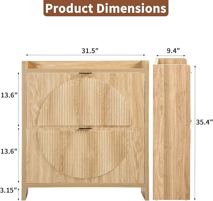 Narrow Shoe Cabinet with 2 Flip Drawers
