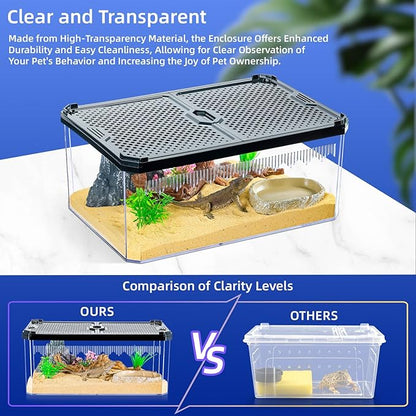 High-Transparency Reptile & Insect Enclosure Terrarium with Magnetic Door, Excellent Ventilation, Easy Cleaning, and Strong, Long-Lasting Build for Cricket,Frog,Insect House Gecko, Black,9.3 in
