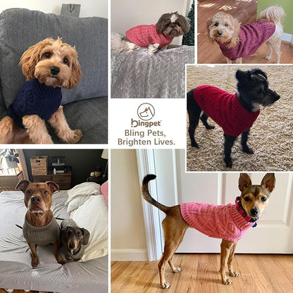 BINGPET Thermal Knitted Dog Sweater for Small Medium Large Dogs,Winter Dog Cat Coat Warm Sweartershirts Outfits,Classic Cable Knit Turtleneck Pullover Dog Jumper Coat Warm Sweartershirts(Blue,M)