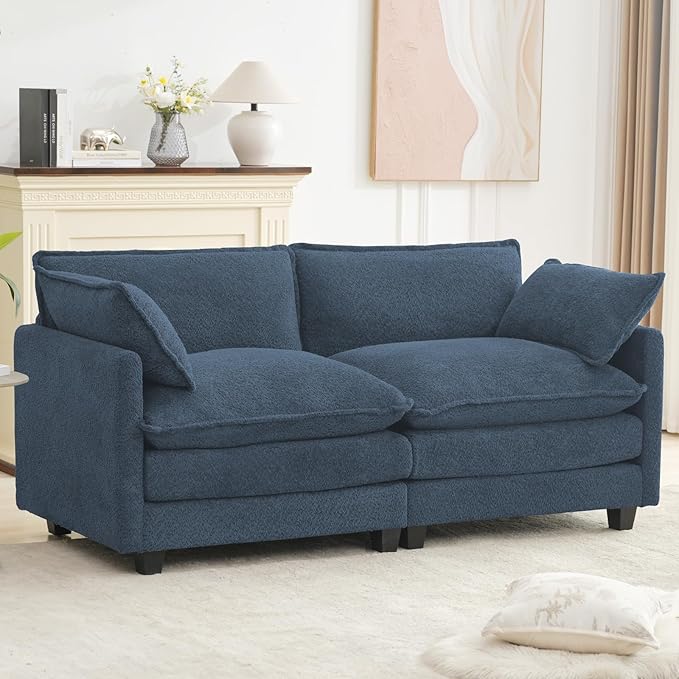 ROWHY Modular Loveseat Sectional Sofa, 78" Upholstered Loveseat, 2 Deep Seat Sofa Couch with 2 Throw Pillows for Small Space, Modern Comfy Cloud Couch for Living Room, Chenille, Royal Blue