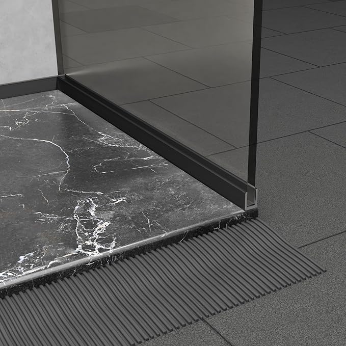 Brixwell SDCD3812MBL-CCP18-XCP5 Matte Black Frameless Shower Door Aluminum Deep