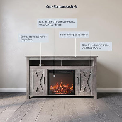 BELLEZE Modern 48" Barn Door Wood TV Stand