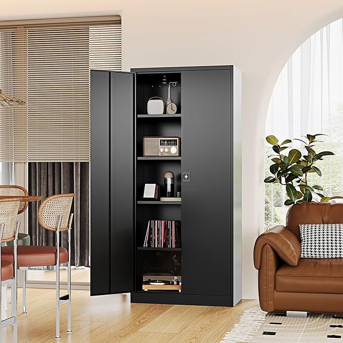 Metal Storage Cabinet-72” Black Tall Steel File Cabinets