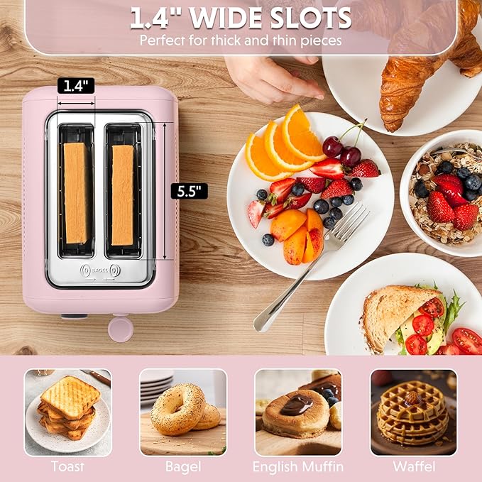 BUYDEEM DT620 2-Slice Toaster, Extra Wide Slots, Retro Stainless Steel