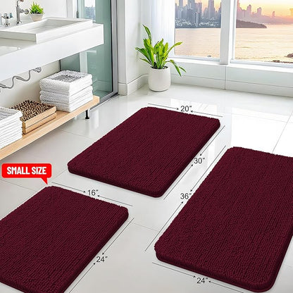 Arotive Bathroom Rugs 59x24, Extra Soft Absorbent Shaggy Chenille Bath Rugs, Machine Washable Rubber Backing Non-Slip Bath Mats for Bathroom Floor Tub and Shower, Home Decor Accessories, Burgundy
