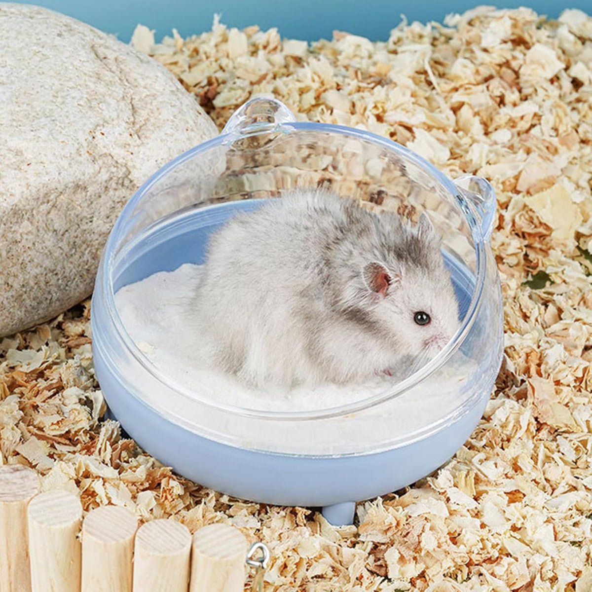 Meow&Woof Hamster Sand Bath Container, Large Sandbox Toilet Gerbil Batheoom, Tiny Chinchilla Dust Bathtub Sand Bath Box for Hamster Cage Accessories 6.5 Inch - Blue