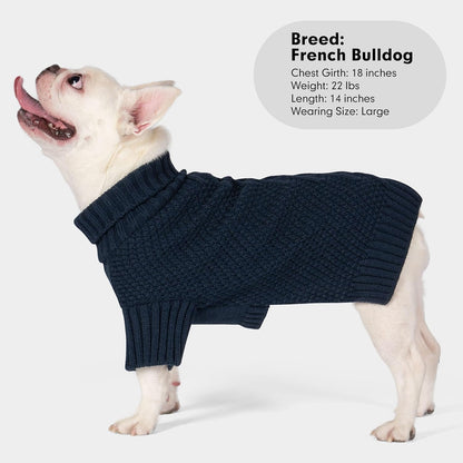 cyeollo Dog Sweaters for Small Dogs Boy, Pullover Turtleneck for Dogs Male, Knitted Doggy Fall Winter Warm Cold Weather Dog Clothes Apparel with Sleeves, Navy L