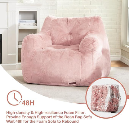 Hobestluk Bean Bag Chair for Adult Small Bean Bag Chairs with Arms Furry Beanbag Chair with Foam Filler Stuffed Bean Bag Sofa for Reading in Bedroom Living Room and Dorms(Pink)