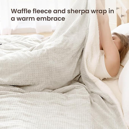 Electric Blanket King Waffle, 90x100 Inches, Dual Controllers, Sherpa Fleece
