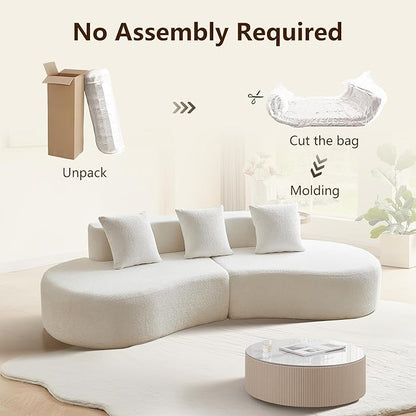 109'' Curved Couch, Mid Century Modern Half Moon Sofa, Luxury 3-Seat Couch with High-Density Foam Filled, Raindrop Velvet Fabric Sectional Sofa for Living Room, Apartment, Office, White