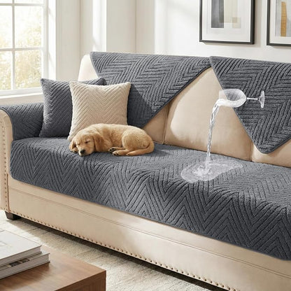 Turquoize Waterproof Couch Cover for Dogs Fuzzy Pet Couch Covers for Sofa Thick Dog Bed Cover Non-Slip Sofa Covers for 3 Cushion Couch Protector Slipcover Pet Friendly (Grey, 36" x 72")