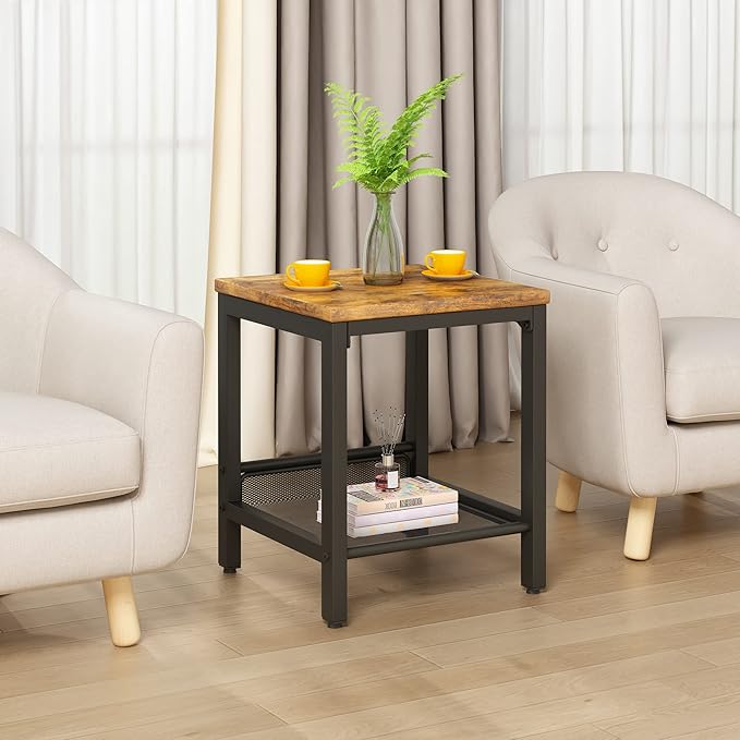 AWQM Coffee Table Industrial Coffee Table with 2 Square End Side Tables, Modern Living Room Table Set with Metal Frame for Apartment Home Office, Rustic Brown Set001