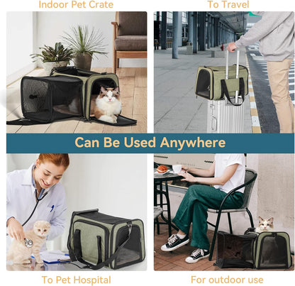 Petsfit Top Load Expandable Dog Carrier for Small Dog, Medium Cat, Or 2 Small Cats with Comfy Pad, Escape Proof, Easy Storage, Washable, Fit for Vet Visit and Outdoor, 19"X12" X12", Green