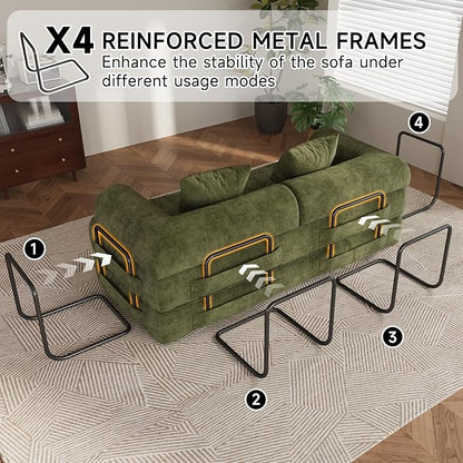 79" Folding Convertible Sofa Bed Floor Mattress Sleeper Sofa Boneless Loveseat with Fixed-Shape Frame Connecting Zippers for Living Room Bedroom Small Space