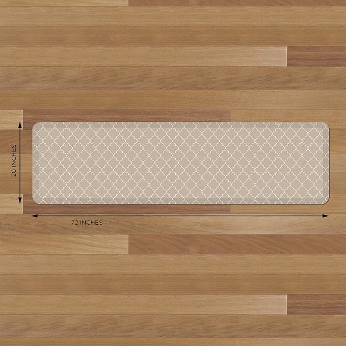 NewLife by GelPro Anti-Fatigue Designer Comfort Kitchen Floor Mat, 20x72, Trellis Khaki Stain Resistant Surface with 3/4” Thick Ergo-Foam Core for Health and Wellness