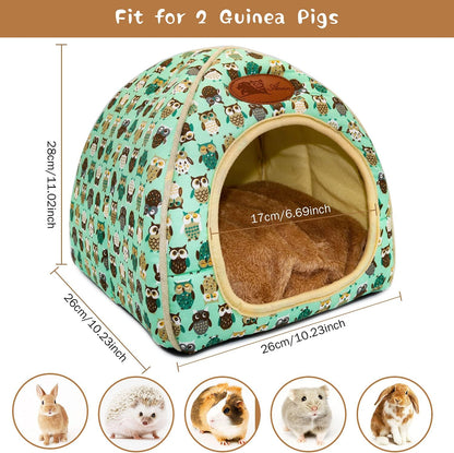 BWOGUE Guinea Pig Bed Warm Cave Beds Hamster House Large Hide-Out for Rabbit Guinea Pigs Bearded Dragon Rats Winter Warm Cage Nest,Green