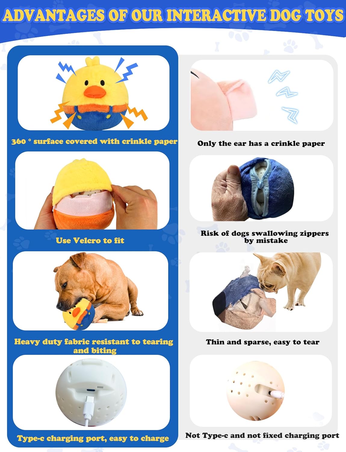 Rechargeable Interactive Moving Dog Toys, Automatic Crazy Jumping Duck for Boredom, Attractive Squeaky Plush Duck Covers A Talking Bouncing Ball with Recording Playback, Puppy Toys to Keep Them Busy