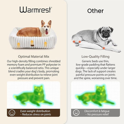 Dog Bed Medium Size Dog, Rectangle Orthopedic Pet Bed for Car and Indoor, Comfort Fluffy Memory Foam Dog Beds with Anti-Slip Bottom, Cream(30x24x8inchs)