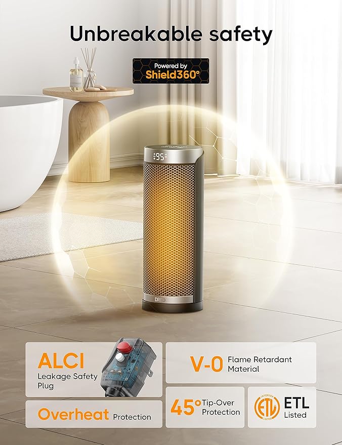 DREO Space Heater for Bathroom and Indoor, 70°Oscillating, 5 Modes, Remote for