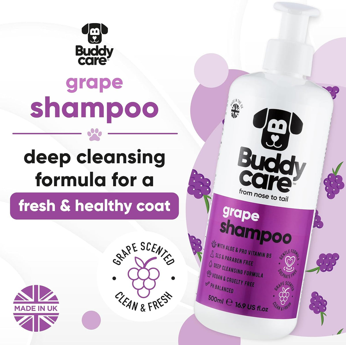 Grape Dog Shampoo by Buddycare | with Aloe Vera and Pro Vitamin B5 (50.72oz)