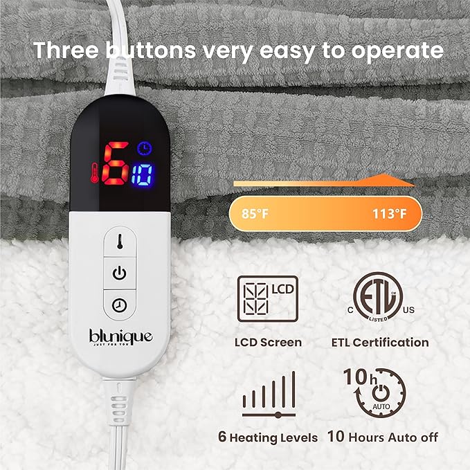 Heated Blanket Electric Blanket Twin Waffle, 62x84 Inches Sherpa Fleece Fast