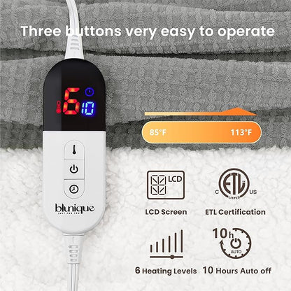 Heated Blanket Electric Blanket Twin Waffle, 62x84 Inches Sherpa Fleece Fast