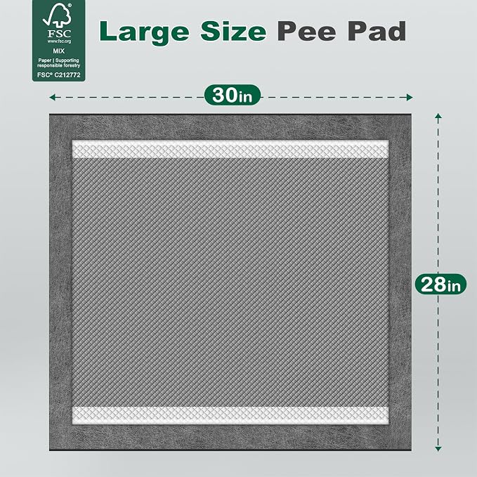 MIZOK Pee Pads for Dogs Charcoal, 28x30in Large Wee Wee Pads for Dogs, Superior Odor Protection, Super Absorbent & Leak-Proof, Puppy Pads with Adhesive Tabs, Thick & Heavy (40 Count)