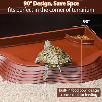 Tortoise Water Bowl with Ramp, 3PCS Leaf Reptile Food Water Bowl Turtle Pool Reptile Water Dish Tortoise Bathing Pool Turtle Soaking Dish Aquarium Habitat Accessories Large