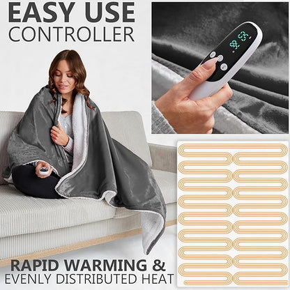 Heated Blanket Electric Luxurious Fleece Throw Blanket, 9 Heat Settings & 12H