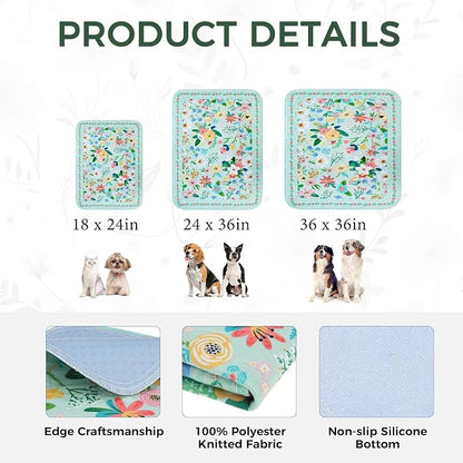Homimp Washable Pee Pads for Dogs,2 Pack Spring Floral Reusable Puppy Pads Waterproof,Absorbent and Leakproof Dog Pee Pads,Non Slip Puppy Training Pads,Pet Mat for Floor,Whelping,Teal 36"x36"
