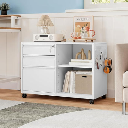 MIIIKO File Cabinet 3 Drawer, Home Office Rolling File Storage Cabinet