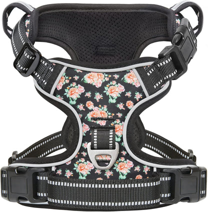 Timos Dog Harness, NO Need Go Over Dogs Head 3 Snap Buckles with 2 Leash Clips, Adjustable Soft Padded No-Pull Dog Harness, Reflective No-Choke Pet Oxford Vest for Small Medium Large Dogs