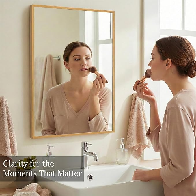 24''x36'' Gold Bathroom Mirror | Antique Brass Deep-Set Recessed Metal Frame |