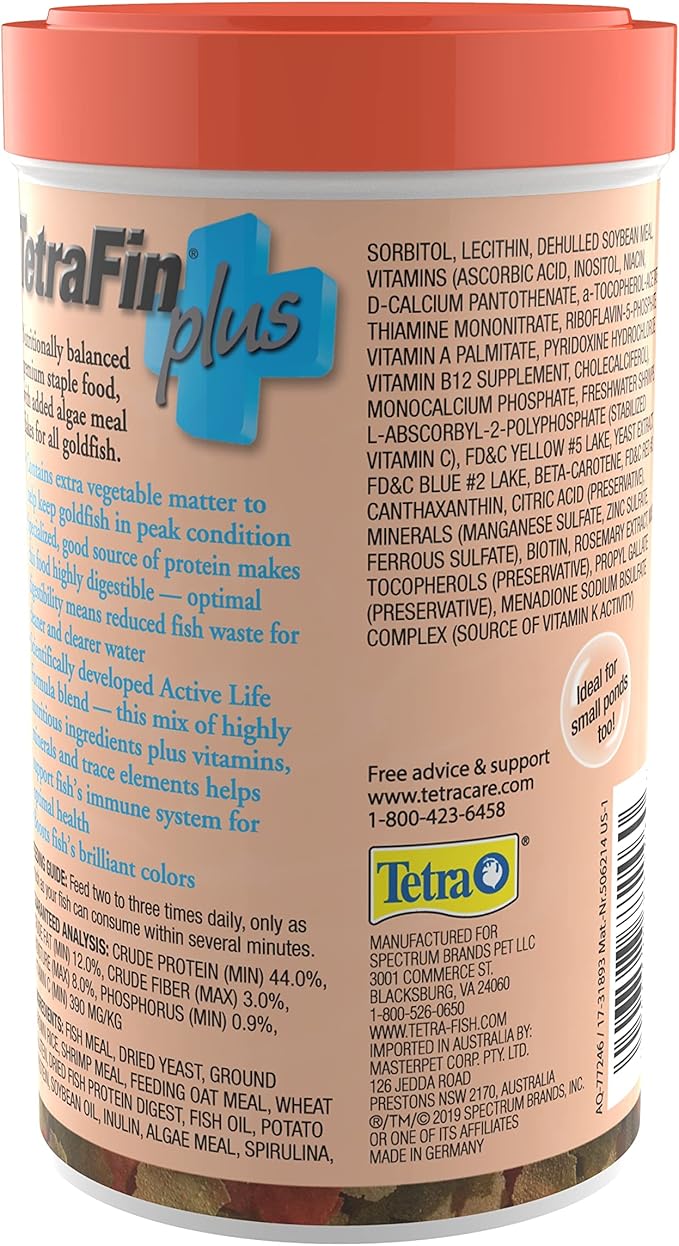 TetraFin Plus Goldfish Flakes 2.2 Ounces, Balanced Diet, with Algae to Promote Health,Oranges (Pack of 2)
