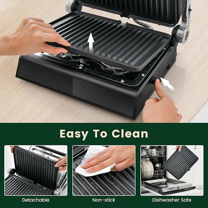 ARLIME Panini Grill Press Sandwich Maker, 180 Degrees w/5 Auto Cooking Modes &