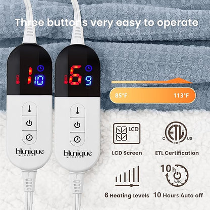 Heated Blanket Electric Blanket King Waffle, 90x100 Inches Dual Controllers