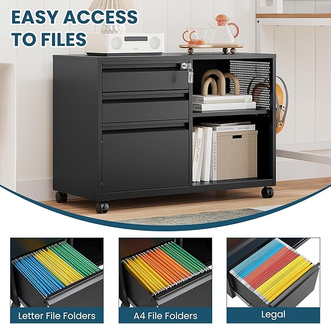 MIIIKO File Cabinet 3 Drawer, Mobile Filing Cabinets