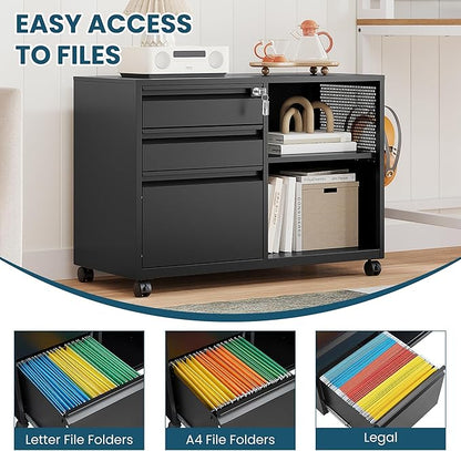 MIIIKO File Cabinet 3 Drawer, Mobile Filing Cabinets