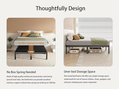 Full Size Bed Frame 12 Inch, Black Metal Full Bed Frame No Box Spring Needed, DIY Headboard Holes, Heavy Duty Steel Support 3500 LBS, Noiseless, Round Corner Legs, Storage Space, Easy Assembly