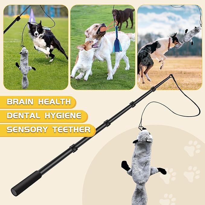 Flirt Pole for Dogs, Interactive Toys Tug-of-war for Dog, Five-Section Retractable Adjustable Length,for Outdoor Exercise & Training for Small Medium Large Dog