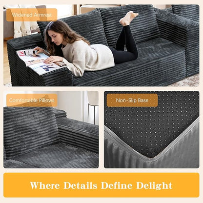 106'' Boneless Couches for Living Room, L Shaped Modular Sectional Sofa with Chaise Lounge, Faux Rabbit Fur & Layered Cushion Deep Seat Cloud Couch, No Assembly (Dark Grey, Right Facing Chaise)
