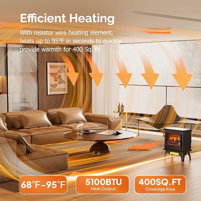 ROVSUN 20" H Electric Fireplace Stove Space Heater, 1400W Portable Freestanding