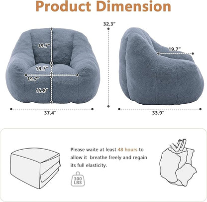 Setawix Bean Bag Chair with Filler, Comfy Teddy Bean Bag Chairs for Adults and Kids, Cozy BeanBag Sofa Fully Floor Couch with Memory Foam for Living Room Bedroom,Light Blue