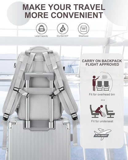 coowoz Travel Backpack Carry On for Women Man Gym Backpacks with Laptop Compartment Mochila de Viaje Teacher Personal Item Backpack Airplane Accessories Must Haves Grey Small