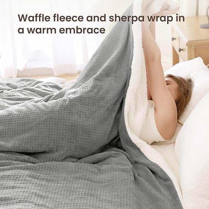 Heated Blanket Electric Blanket King Waffle, 90x100 Inches Sherpa Fleece Fast