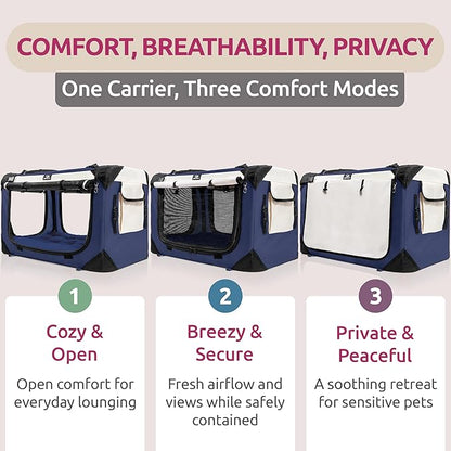 Dog & Cat Carrier, Large, Navy | Soft-sided, Fits Large Cat, 2 Cats, or Medium Dog Comfortably, Great for Travel & Vet Visits, Privacy Windows, Removable Bed